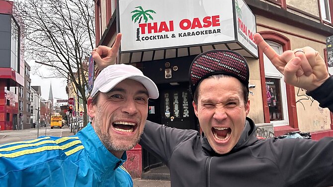 Nicolas Weber (links) und Kaspar Haller (rechts) nach dem Lauftraining in Hamburg